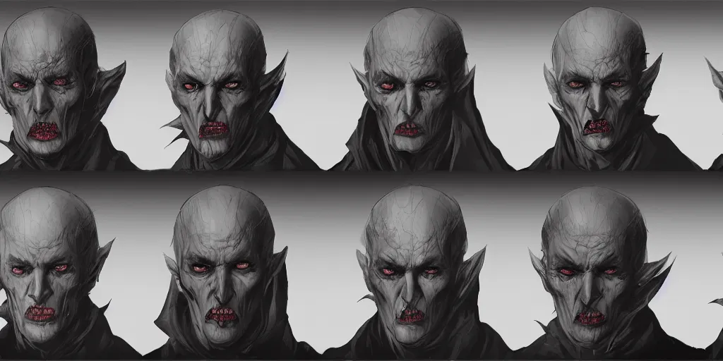 Image similar to gothic vampire character face detail designs, Greg Rutkowski, character sheet, kim jung gi, Darek Zabrocki, Karlkka, Jayison Devadas, Phuoc Quan, trending on Artstation, 8K, ultra wide angle, pincushion lens effect