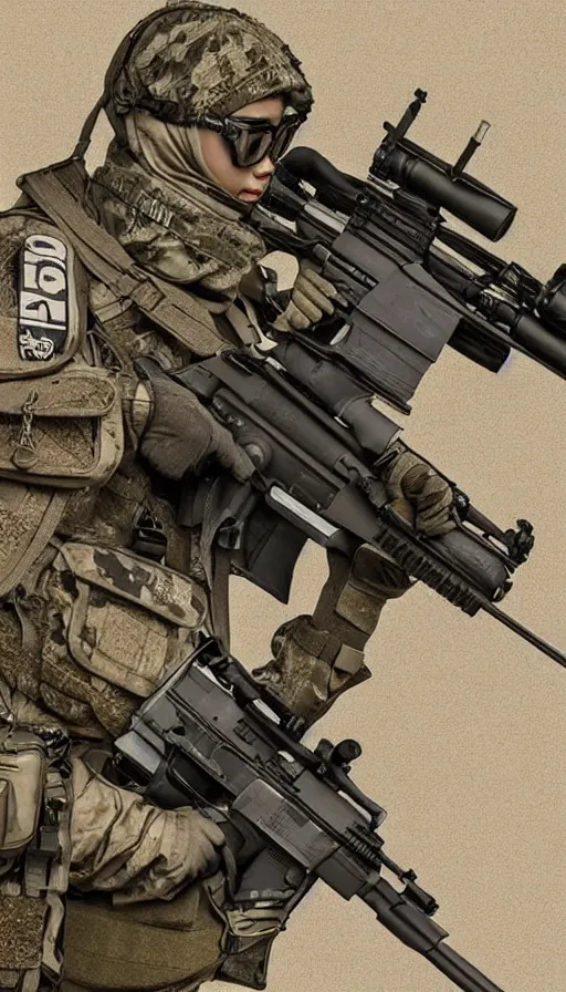 female sniper tactical gear detailed artwork sharp