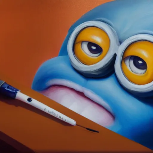Prompt: an epic painting of minion, sick with a cold, lying in bed, holding thermometer in mouth, oil on canvas, perfect composition, golden ratio, beautiful detailed, photorealistic, digital painting, concept art, smooth, sharp focus, illustration, artstation trending, octane render, unreal engine
