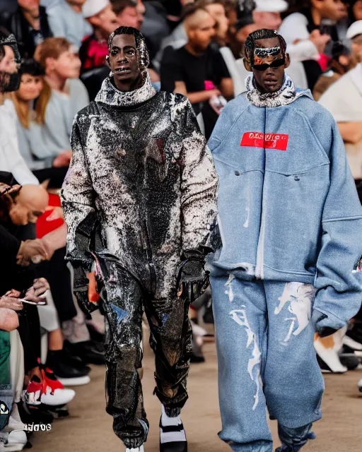 Prompt: hyperrealistic and heavy detailed 2022 poptart balenciaga runway show of travis scott and master chief , Leica SL2 50mm, vivid color, high quality, high textured