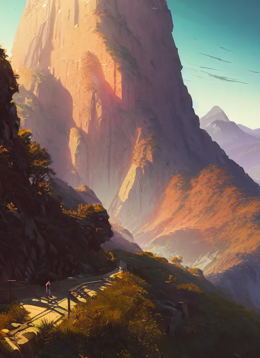 Image similar to highly detailed portrait mountain in gta v, stephen bliss, unreal engine, fantasy art by greg rutkowski, loish, rhads, ferdinand knab, makoto shinkai and lois van baarle, ilya kuvshinov, rossdraws, tom bagshaw, global illumination, radiant light, detailed and intricate environment