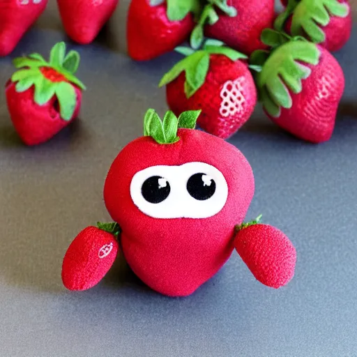 Image similar to adorable strawberry creature with multiple eyes plush toy