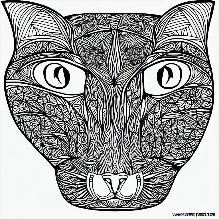 Prompt: cat's head, ornamental, fractal, line art, vector, outline, simplified, colouring page