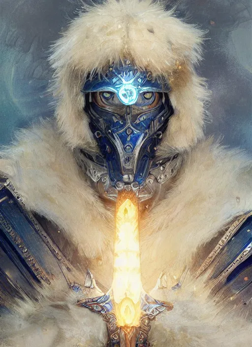 Image similar to A Human Male Paladin, detailed face, glowing white eyes, blue flames surrounding, shaggy hair, scruffy beard, medium armor, wings, fantasy, intricate, elegant, highly detailed, digital painting, artstation, concept art, smooth, sharp focus, illustration, art by Krenz Cushart and Artem Demura and alphonse mucha