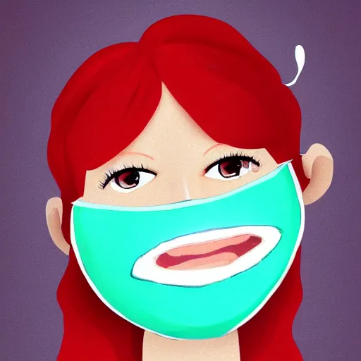 Prompt: cartoon illustration of a girl with a troll face mask, artstation