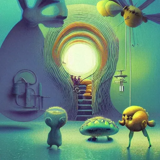 Prompt: strange colourful creatures. digital artwork by vincent bons, michael whelan, beeple, remedios varo and gerardo dottori. grainy and rough. interesting pastel colour palette. beautiful light. oil and water colour based on high quality render. retro.