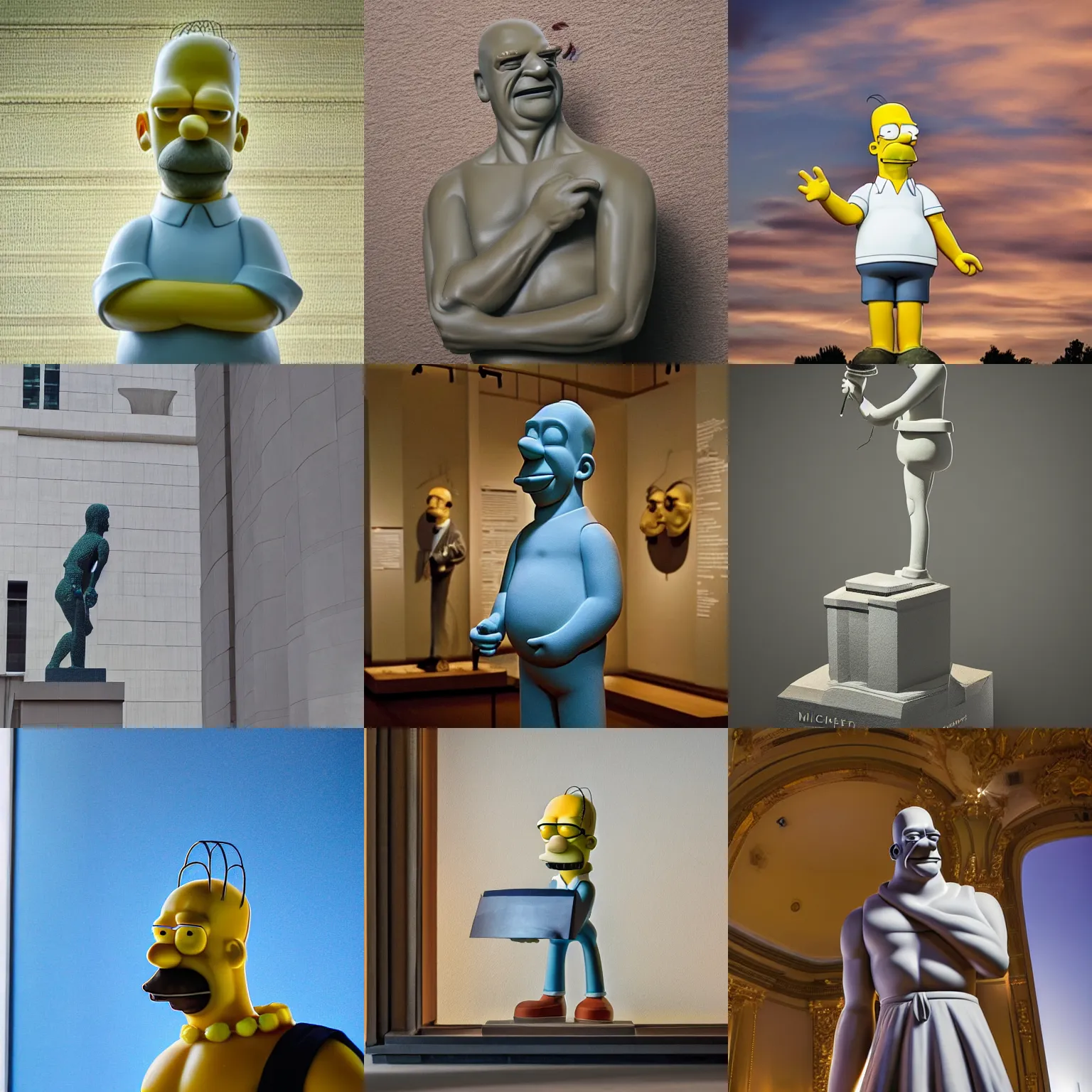 Prompt: statue of Homer Simpson created by Michelango, fine details, museum backdrop, delicate lighting