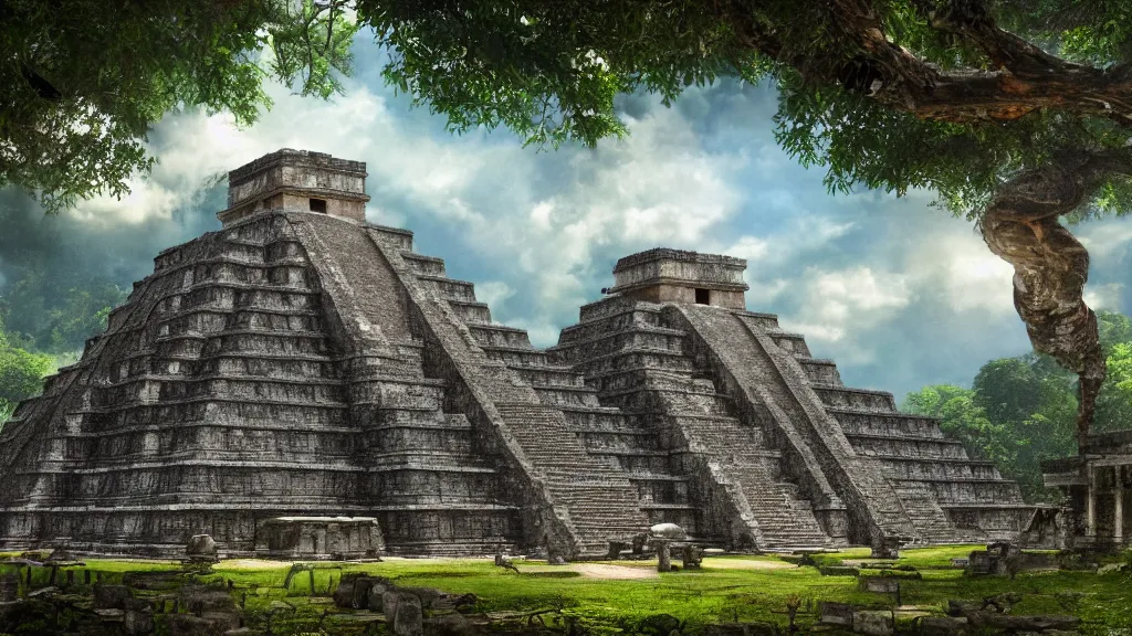 Image similar to Ancient maya temples, fantasy artwork, very very very beautiful scenery, hd, hdr, ue5, ue6, unreal engine 5, cinematic 4k wallpaper, 8k, ultra detailed, high resolution, artstation, award winning