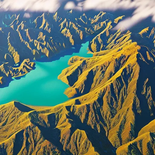 Prompt: sully from monsters inc flying above new zealand landscapes