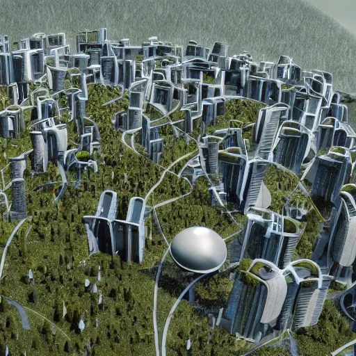 Image similar to scenic view of a futuristic modern utopian eco friendly city