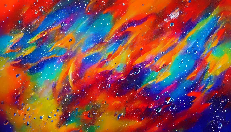 Image similar to painting space on canvas, watedrops, water droplets, acrylic painting, acrylic pouring, painting, influencer, artstation - h 8 0 0