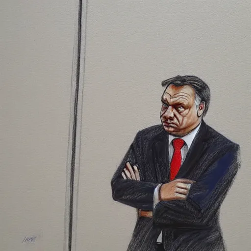 Prompt: viktor orban drawing doodles in a cubicle, oil painting