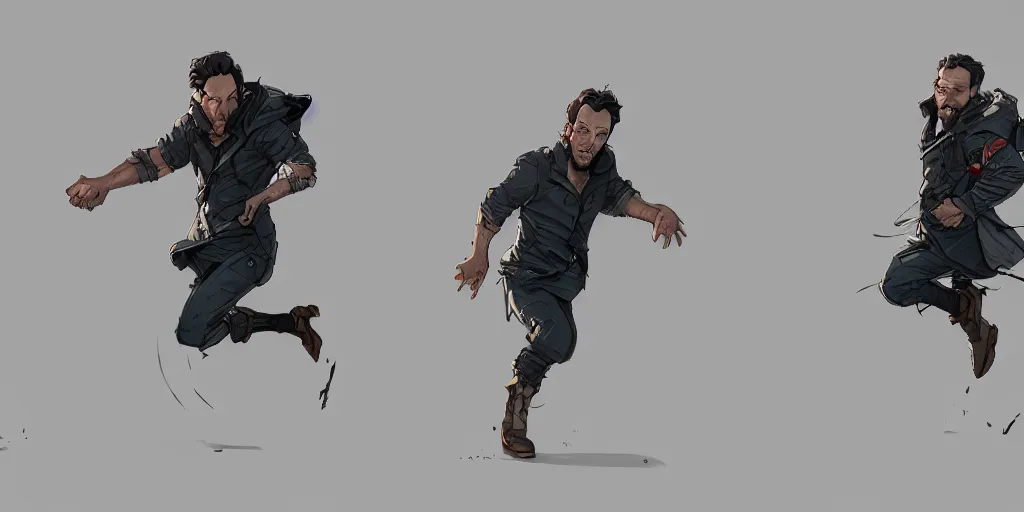 Image similar to cartoonish paul rudd running, character sheet, fine details, concept design, contrast, kim jung gi, greg rutkowski, trending on artstation, 8 k, full body, turnaround, front view, back view, ultra wide angle