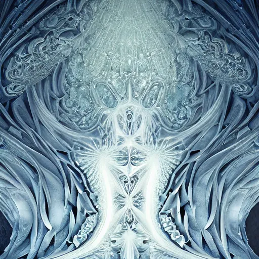 Image similar to a beautiful 3 d painting of a huge sprawling fractal cathedral interior populated by mandelbrot fractals by android jones, unreal engine, carved stone, carved soap, white color scheme, volumetric lighting, octane render, dramatic lighting, glowing, carved marble, opalescent, sacred geometry, religious, angelic, catholicpunk, stark, 8 k, ultra detailed