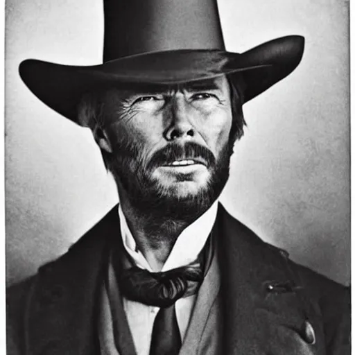 Image similar to an 1 8 0 0 s photo of donald trump playing the role of clint eastwood, squinting at high noon, in the style of a clint eastwood movie, the good, the bad and the ugly, distinguished, clint eastwood, vibe, glory days, mount rushmore, stern, resolve, formal, justice, american flag, independence, patriotism, symmetry, centered, balance