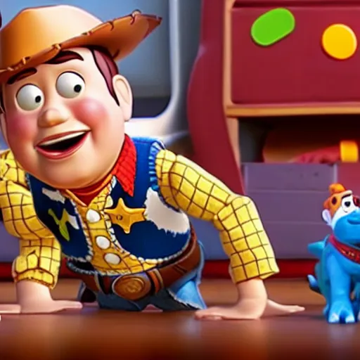 Prompt: a screenshot of Danny Devito in Toy Story (1995)