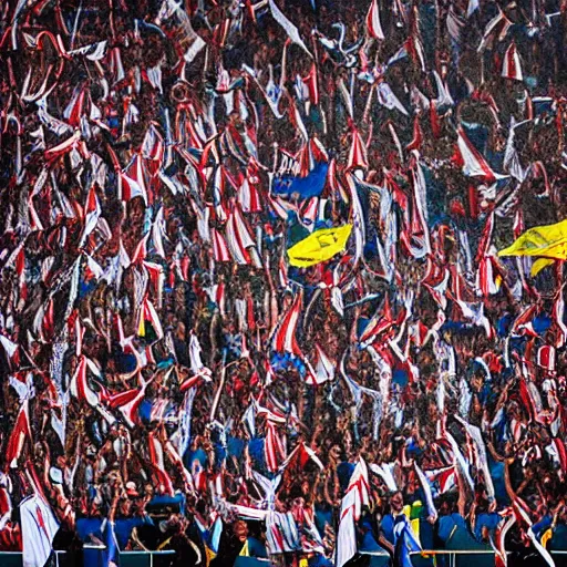 Image similar to copa libertadores atmosphere in the stands, painting, realistic, cinematic, dynamic light, photorealistic, ultra detailed