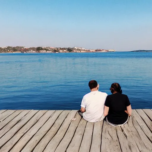 Image similar to couple sitting on the dock of the bay, bordali ii