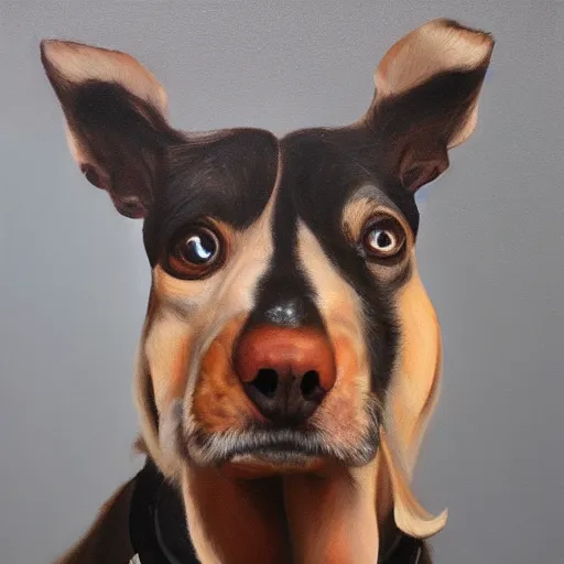 Image similar to full-length Slavic dog head man, oil painting, hyperrealism, beautiful, high resolution, trending on artstation,