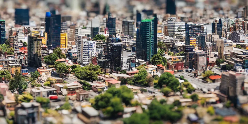 Image similar to a miniature diorama of downtown santiago de chile, macro photography