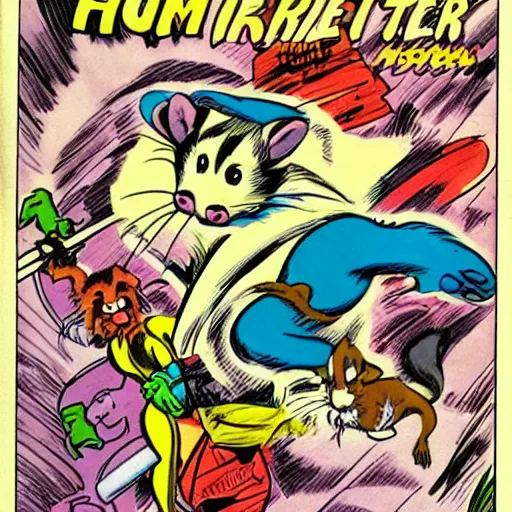 Prompt: hamster by john buscema, marvel comic about little pet rodents, gerbils, guinea pigs, hamsters