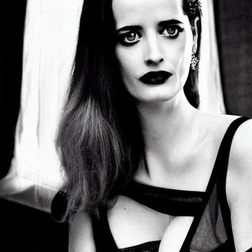 Prompt: eva green by helmut newton, seductive look, beautiful, realistic