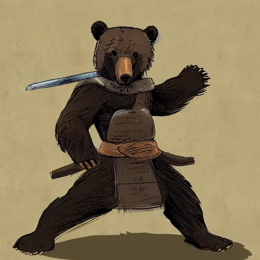 Prompt: a bear samurai warrior