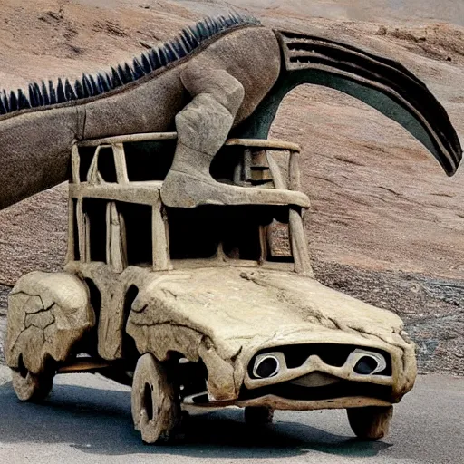 Image similar to automobile made from dinosaur bones, 6 5 million bc