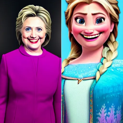 Image similar to hillary clinton as a character in frozen, disney,