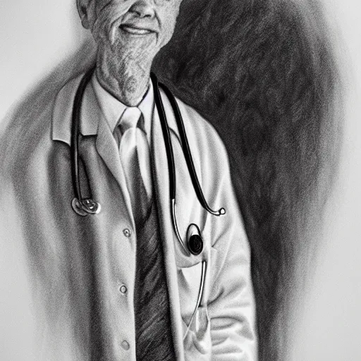 Prompt: charcoal drawing of a doctor that loves bitcoin