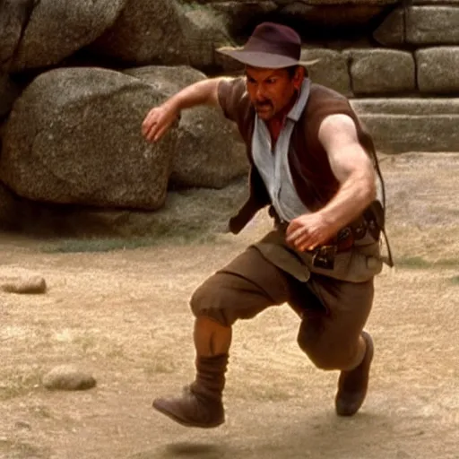 Image similar to Indiana Jones running from rolling boulder trap in ancient temple movie scene