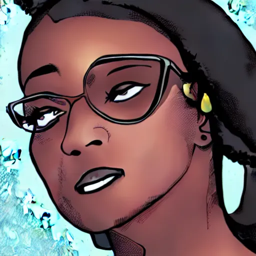 Image similar to nerdy black girl comic book style,