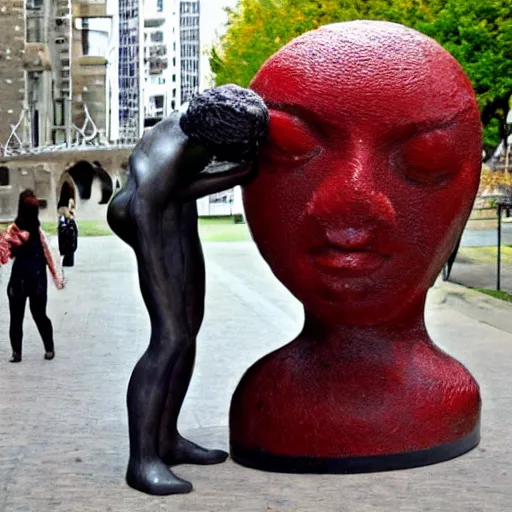 Image similar to The kiss, sculpture by a famous artist made of recycled materials