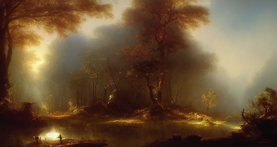 Prompt: Enchanted and magic forest, by Ivan Aïvazovski,