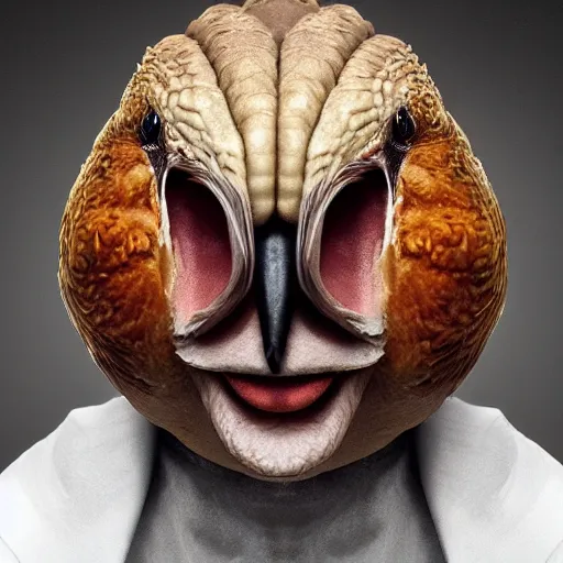 Prompt: anonymous as a turducken, award winning creature portrait photography, extremely detailed, artstation, 8 k, sensual lighting, incredible art, wlop, artgerm