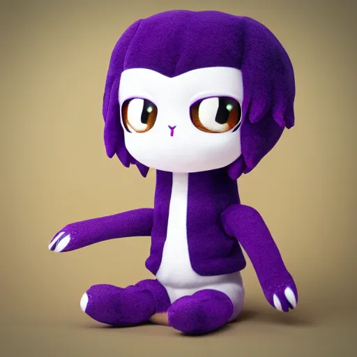 Image similar to cute fumo plush of a dark purple and white - haired prankster, anime, vray