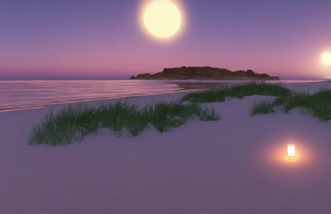 Prompt: on the beach by the sea, at night, unreal engine rendering