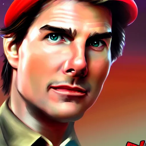 Image similar to tom cruise in mario games, digital art, highly - detailed, artstation cgsociety masterpiece