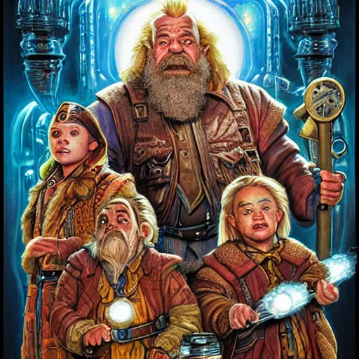 Image similar to “dwarves back to the future, cinematic poster by Mark Brooks, Donato Giancola, Victor Nizovtsev, Scarlett Hooft, Graafland, Chris Moore”