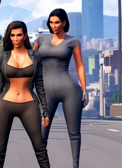 Prompt: game still of kim kardashian as a gta skin in gta 6.