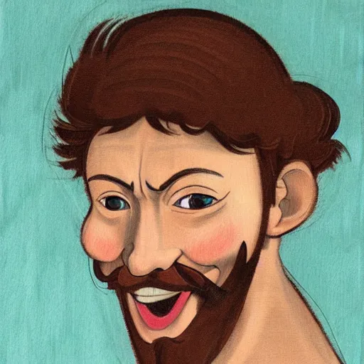 Prompt: portrait painting of happy Michelangelo di Lodovico in the style of japanese cartoon