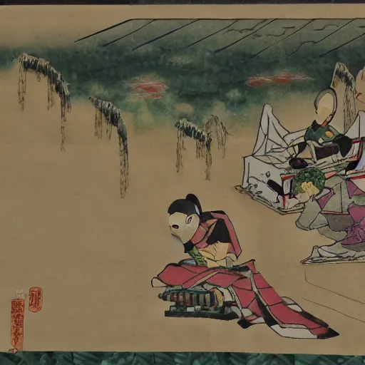 Image similar to The Fall of Civilizations on Rice Paper in a Japanese Water Color style