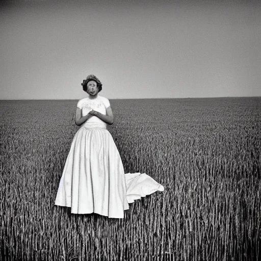 Image similar to the lonely bride in the wheat field at night, southern gothic, photograph by diane arbus, bayou