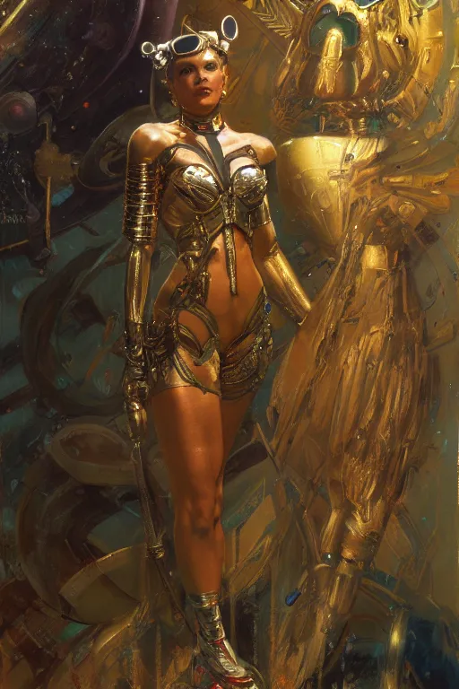 Prompt: full body portrait of a sci - fi business queen akimbo, highly detailed painting by gaston bussiere, craig mullins, j. c. leyendecker, 8 k, mid shot