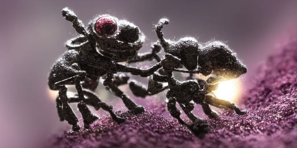 Image similar to macro photography of amazing tiny adorable nanobots forming into creatures