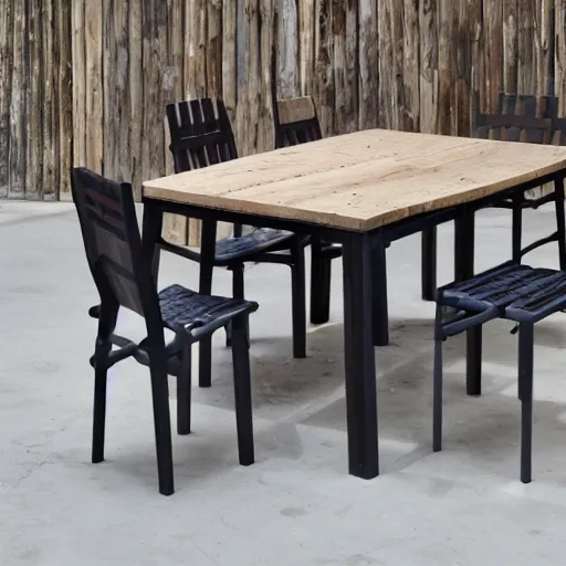 Image similar to a dining set made from pure recycled materials