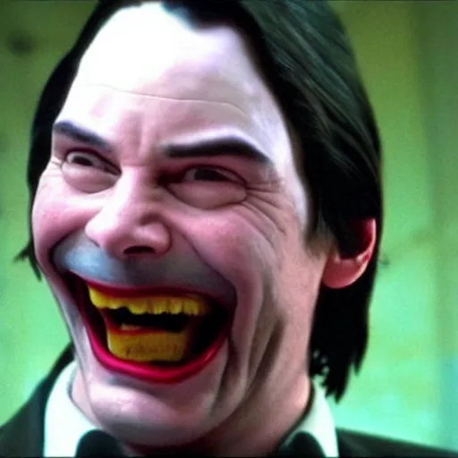 Image similar to keanu reeves as mr. bean as the joker from batman, still from batman vs bean, 2 0 2 0