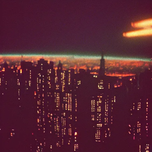 Prompt: “35mm film photography of cyberpunk city skyline, cinestill 800t, grain”