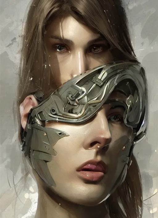 Image similar to a professional painting of a beautiful young female, clothed in military armor, olive skin, long dark hair, beautiful bone structure, symmetrical facial features, intricate, elegant, digital painting, concept art, smooth, sharp focus, illustration, from Metal Gear, by Ruan Jia and Mandy Jurgens and Artgerm and William-Adolphe Bouguerea