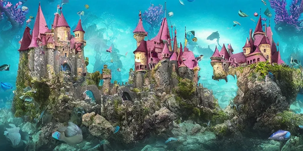 Prompt: underwater fairytale castle